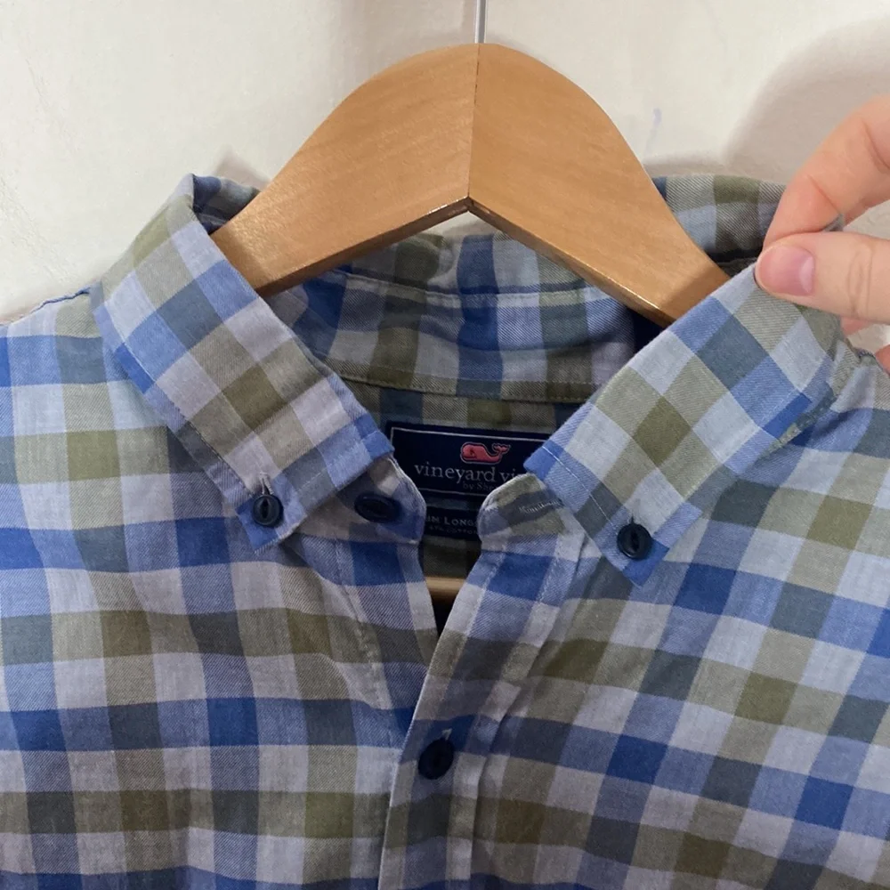 Vineyard Vines plaid cotton blend slim longshore shirt size M